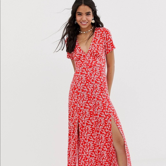 red ditsy maxi dress